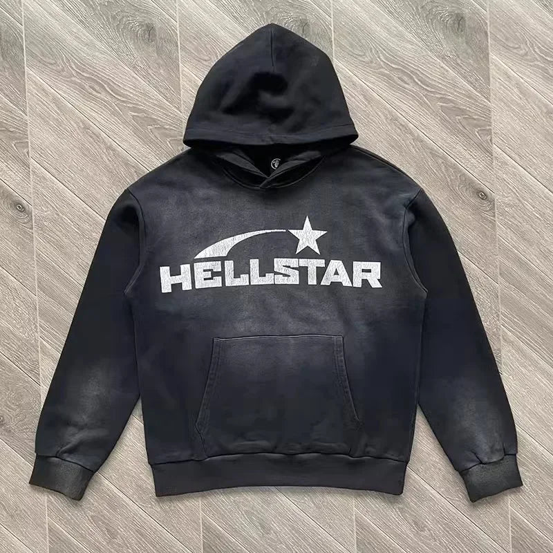 Hellstar Basic Logo Black Large logo washout hoodie for men and women