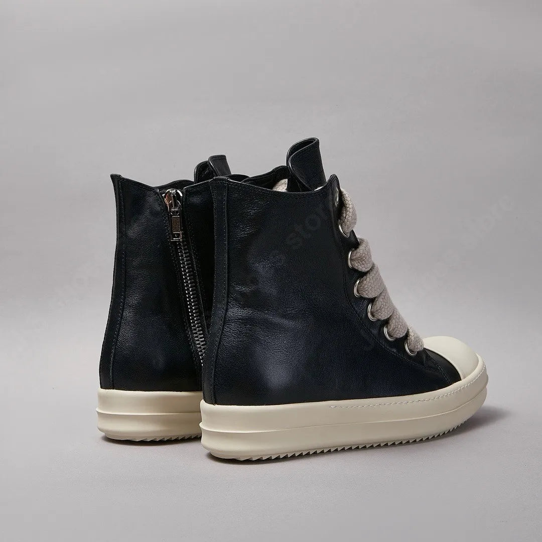 Rick Owen Black Leather High Top Shoe Jumbo Laces