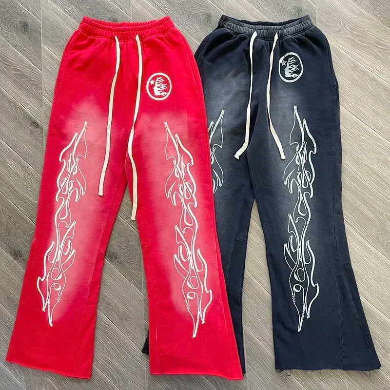 hellstar Red Flare pants Wash spliced sports casual pants 2 colors