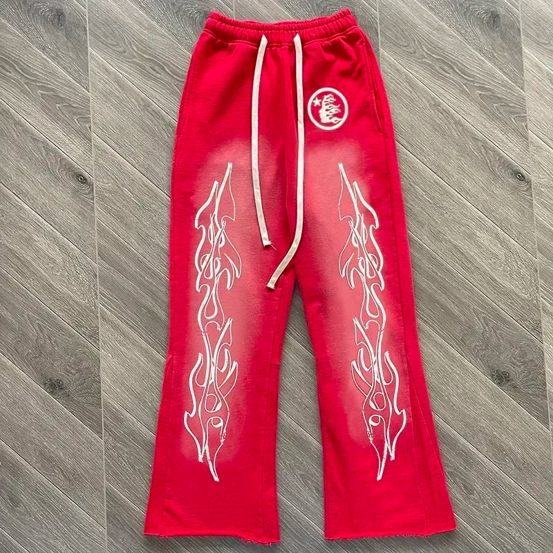 hellstar Red Flare pants Wash spliced sports casual pants 2 colors