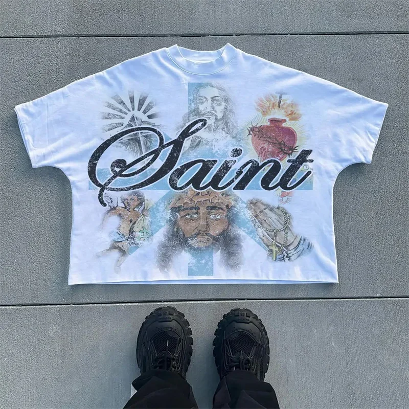 2024fw Saint Tears T-Shirt Men Women Unisex Streetwear Oversize T Shirt Tee Tops