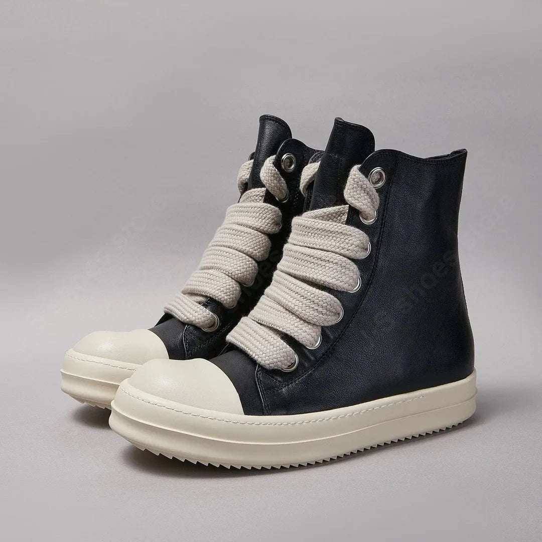 Rick Owen Black Leather High Top Shoe Jumbo Laces