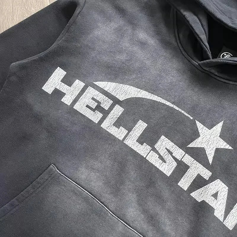 Hellstar Basic Logo Black Large logo washout hoodie for men and women