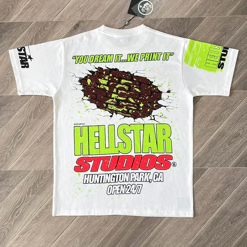 Hellstar Studios Screaming Kid Brick wall print casual short-sleeved T-shirt