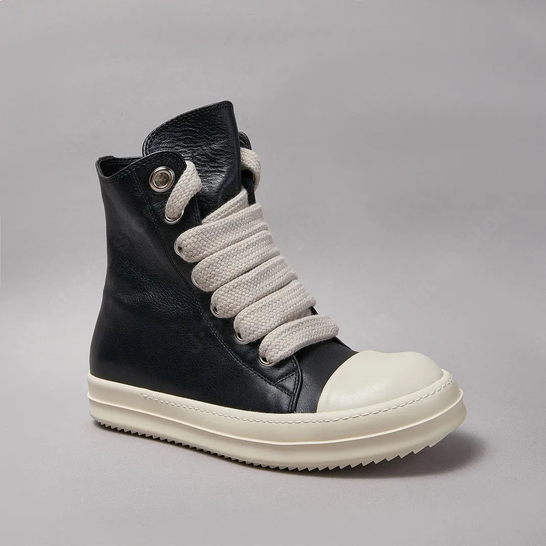 Rick Owen Black Leather High Top Shoe Jumbo Laces