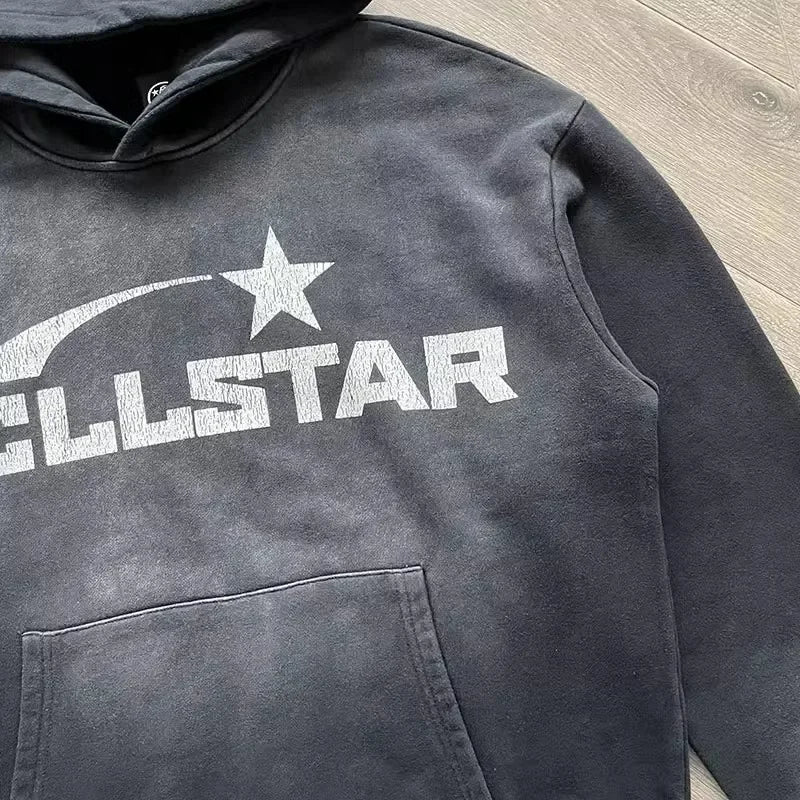 Hellstar Basic Logo Black Large logo washout hoodie for men and women